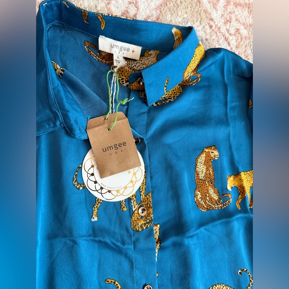 NWT UMGEE TEAL CHEETAH PRINT SHIRTDRESS XL - Picture 5 of 5